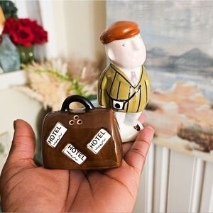 New RARE 1992 Five & Dime Tourist Man With Suitcase Salt & Pepper Shaker.
